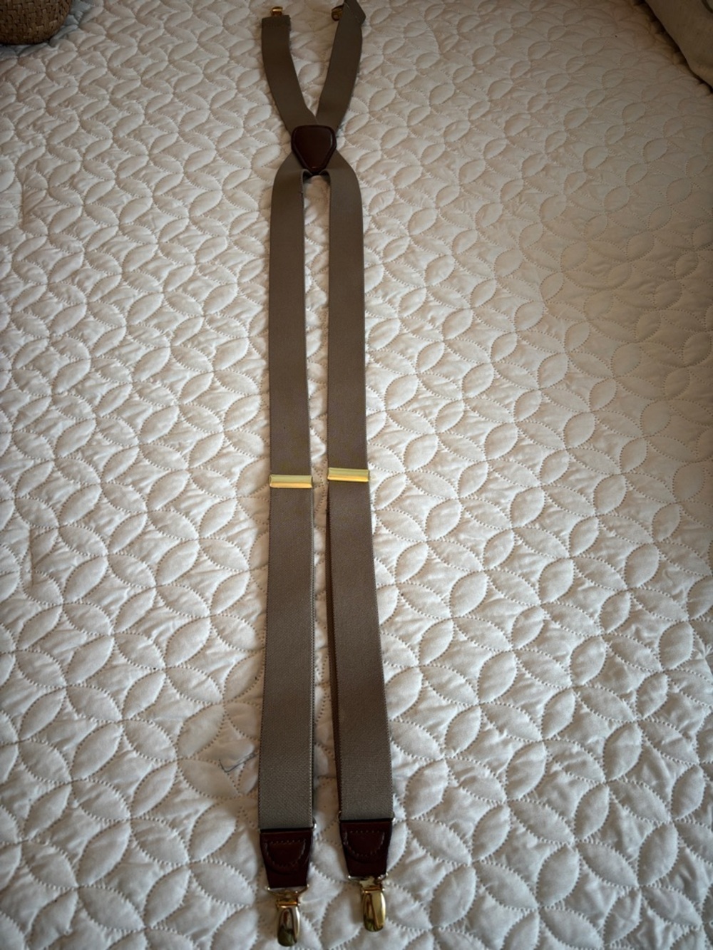 Classic Tan Suspenders With Leather Accents and Brass tone Hardware EUC